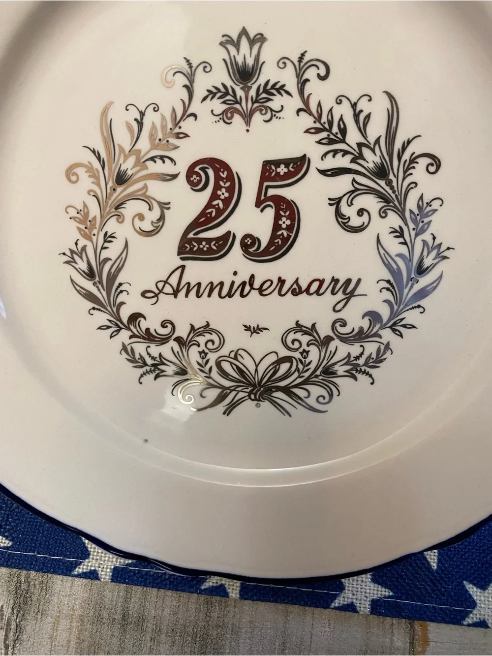 Homer Laughlin China 25th Anniversary Heavy Decorative Plate made in USA Blue